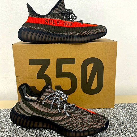 1-Yeezy Boost 350 V2 Carbel/Steel Gray/Solar Red Style#HQ7045, Shoe/Sneaker, 12 - Picture 4 of 17